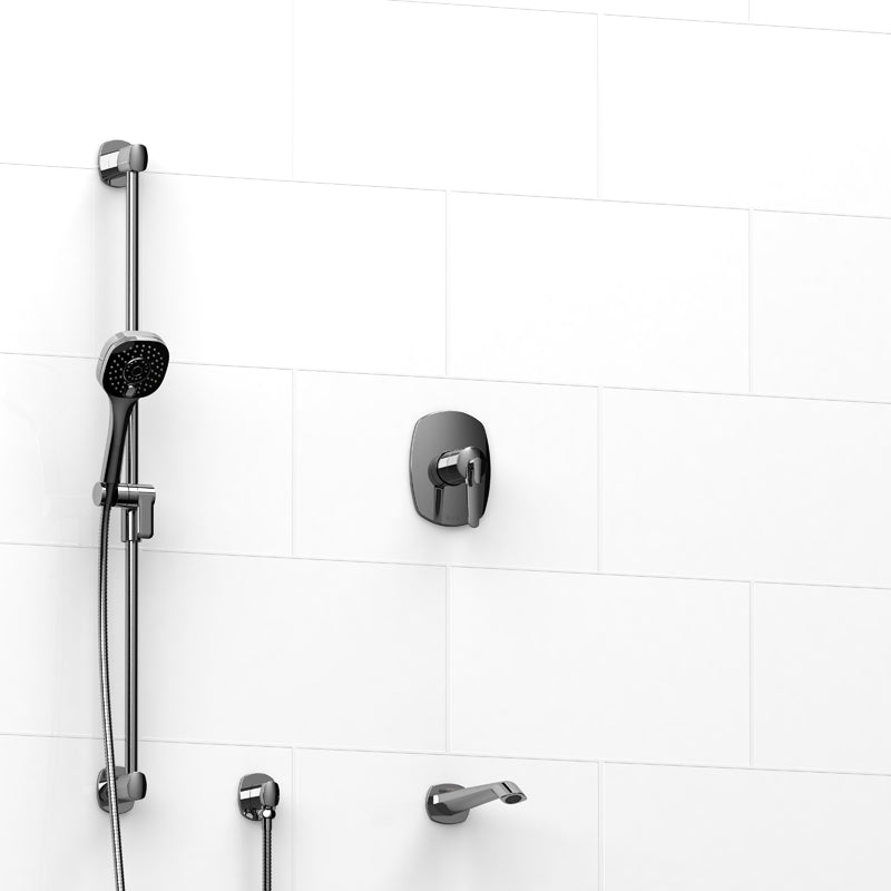Riobel KIT#1244VYC- ½" 2-way Type T/P (thermostatic/pressure balance) coaxial system with spout and hand shower rail | FaucetExpress.ca