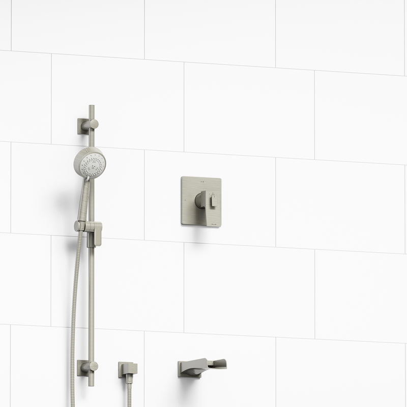 Riobel KIT#1244ZOTQBN- ½" 2-way Type T/P (thermostatic/pressure balance) coaxial system with spout and hand shower rail | FaucetExpress.ca