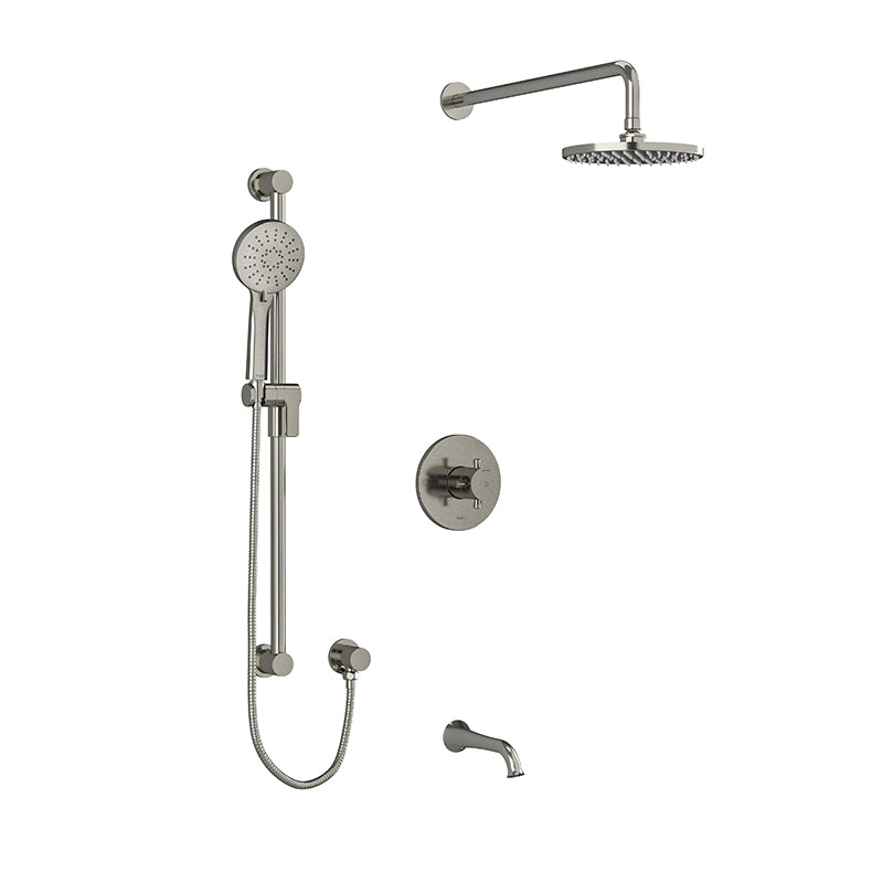 Riobel KIT#1345EDTM+BN- Type T/P (thermostatic/pressure balance) ½" coaxial 3-way system with hand shower rail, shower head and spout | FaucetExpress.ca