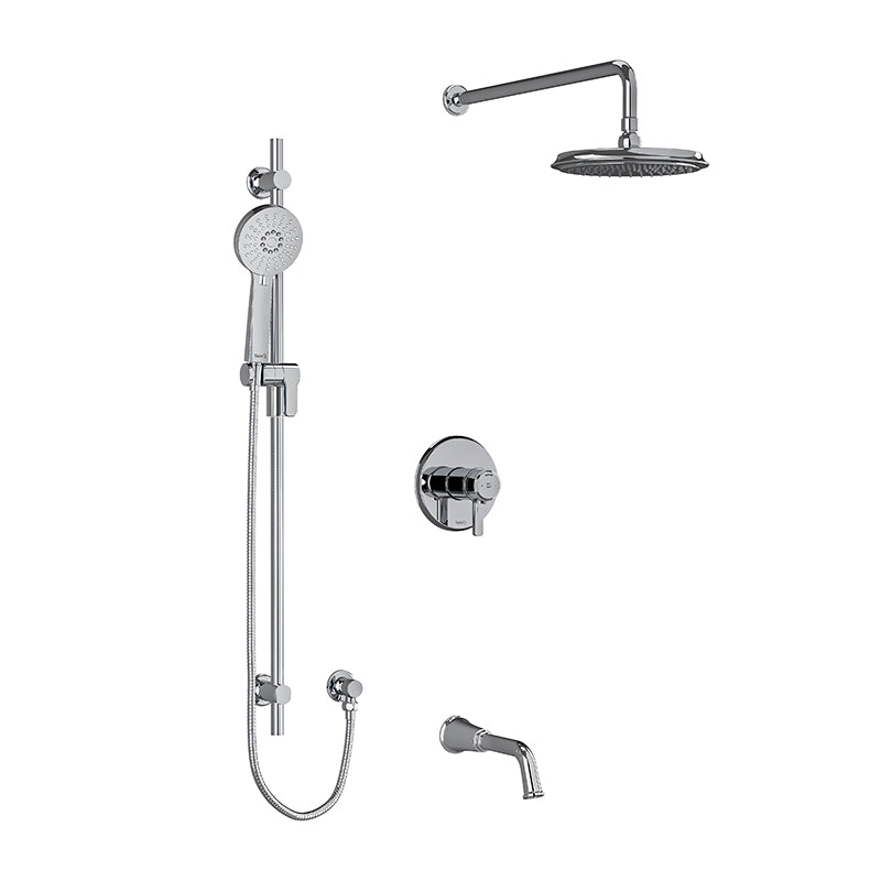 Riobel KIT#1345MMRDJC- Type T/P (thermostatic/pressure balance) ½" coaxial 3-way system with hand shower rail, shower head and spout | FaucetExpress.ca