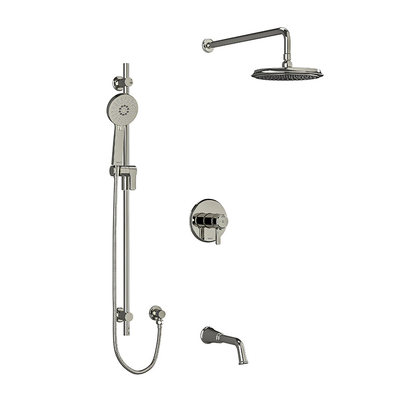 Riobel KIT#1345MMRDJPN- Type T/P (thermostatic/pressure balance) ½" coaxial 3-way system with hand shower rail, shower head and spout | FaucetExpress.ca