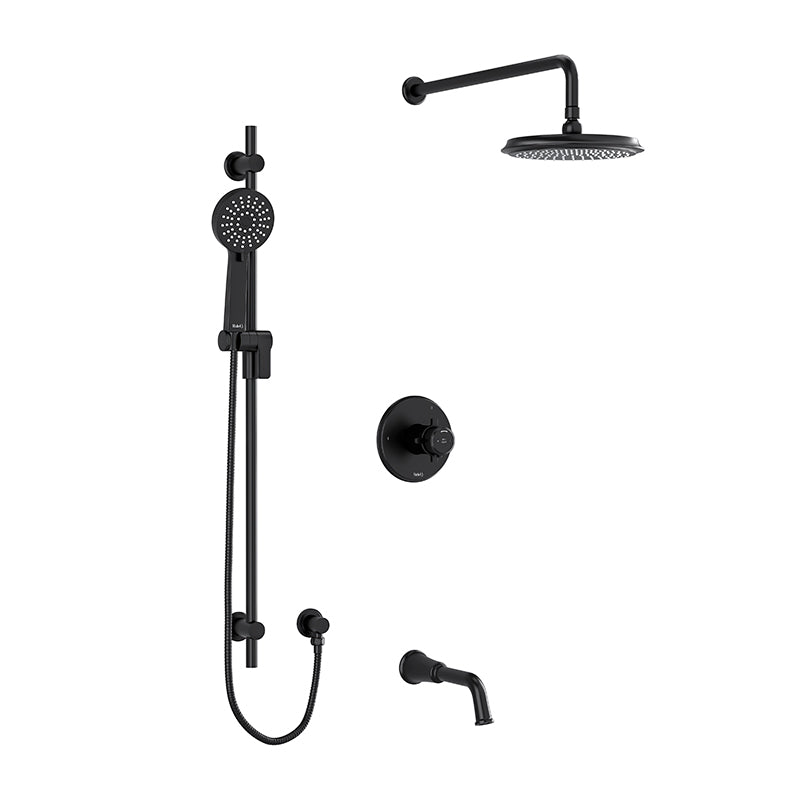 Riobel KIT#1345MMRD+BK- Type T/P (thermostatic/pressure balance) ½" coaxial 3-way system with hand shower rail, shower head and spout | FaucetExpress.ca