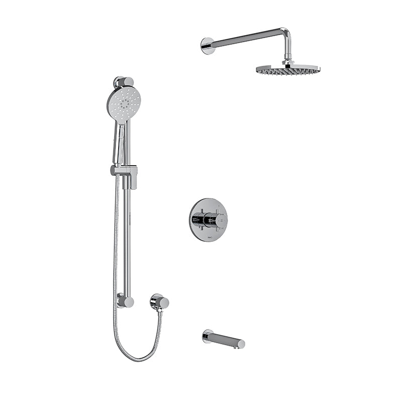 Riobel KIT#1345RUTM+BG- Type T/P (thermostatic/pressure balance) ½" coaxial 3-way system with hand shower rail, shower head and spout | FaucetExpress.ca