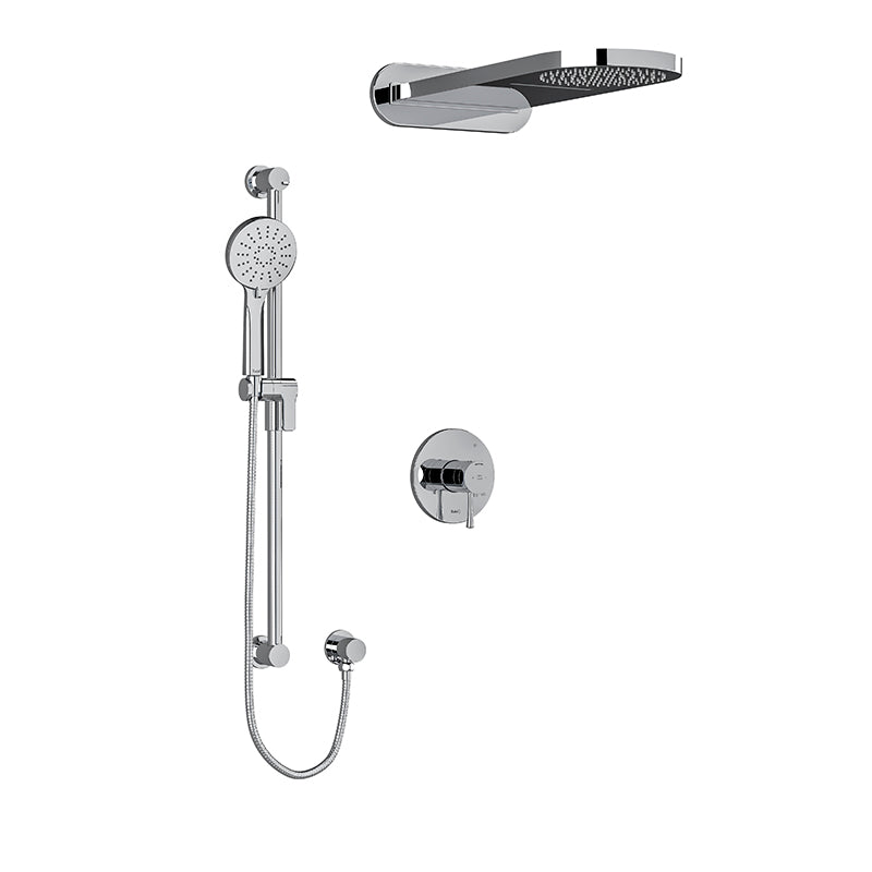 Riobel KIT#2745EDTMBN- Type T/P (thermostatic/pressure balance) ½" coaxial 3-way system with hand shower rail and rain and cascade shower head | FaucetExpress.ca