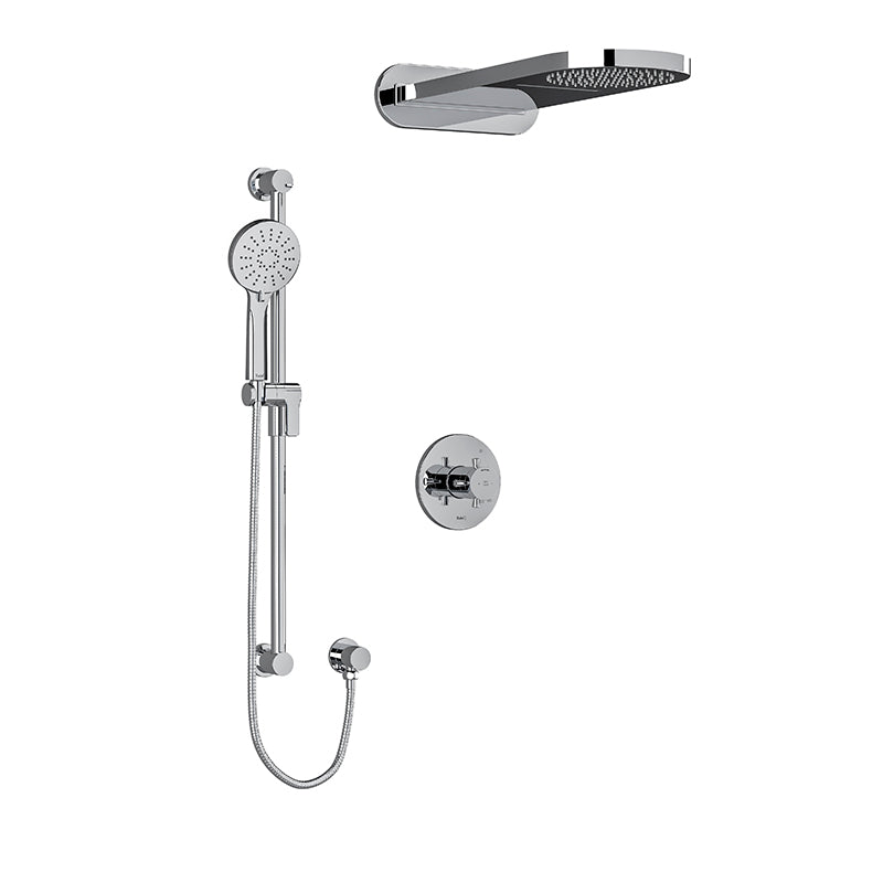 Riobel KIT#2745EDTM+C- Type T/P (thermostatic/pressure balance) ½" coaxial 3-way system with hand shower rail and rain and cascade shower head | FaucetExpress.ca