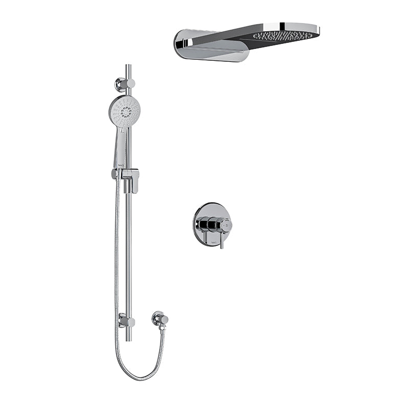 Riobel KIT#2745MMRDJBN- Type T/P (thermostatic/pressure balance) ½" coaxial 3-way system with hand shower rail and rain and cascade shower head | FaucetExpress.ca