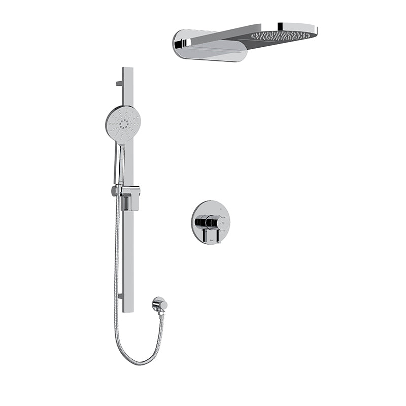 Riobel KIT#2745PXTMBG- Type T/P (thermostatic/pressure balance) ½" coaxial 3-way system with hand shower rail and rain and cascade shower head | FaucetExpress.ca
