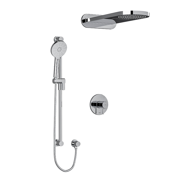 Riobel KIT#2745RUTMC- Type T/P (thermostatic/pressure balance) ½" coaxial 3-way system with hand shower rail and rain and cascade shower head | FaucetExpress.ca