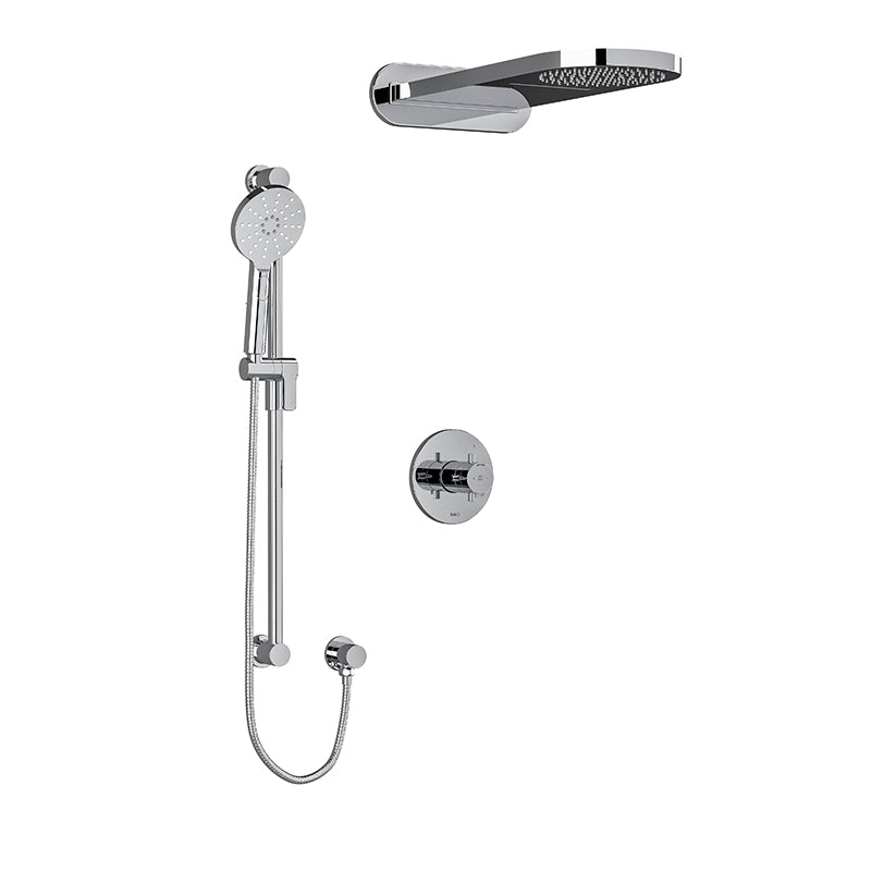 Riobel KIT#2745RUTM+PN- Type T/P (thermostatic/pressure balance) ½" coaxial 3-way system with hand shower rail and rain and cascade shower head | FaucetExpress.ca