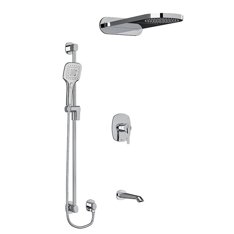 Riobel KIT#2745VYC- Type T/P (thermostatic/pressure balance) ½" coaxial 3-way system with hand shower rail and rain and cascade shower head | FaucetExpress.ca