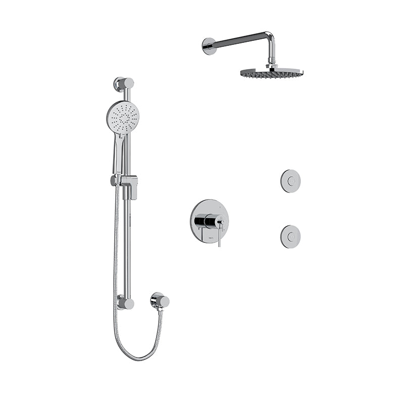 Riobel KIT#3545CSTMC- Type T/P (thermostatic/pressure balance) ½" coaxial 3-way system, hand shower rail, elbow supply, shower head and 2 body jets | FaucetExpress.ca