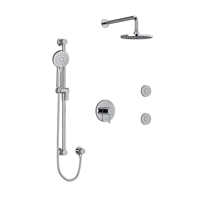 Riobel KIT#3545EDTMC- Type T/P (thermostatic/pressure balance) ½" coaxial 3-way system, hand shower rail, elbow supply, shower head and 2 body jets | FaucetExpress.ca