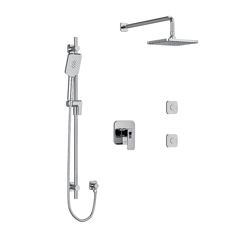 Riobel KIT#3545EQC- Type T/P (thermostatic/pressure balance) ½" coaxial 3-way system, hand shower rail, elbow supply, shower head and 2 body jets | FaucetExpress.ca