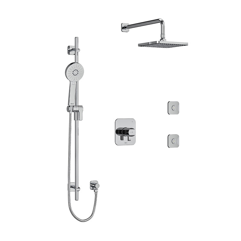 Riobel KIT#3545SAC- Type T/P (thermostatic/pressure balance) ½" coaxial 3-way system, hand shower rail, elbow supply, shower head and 2 body jets | FaucetExpress.ca