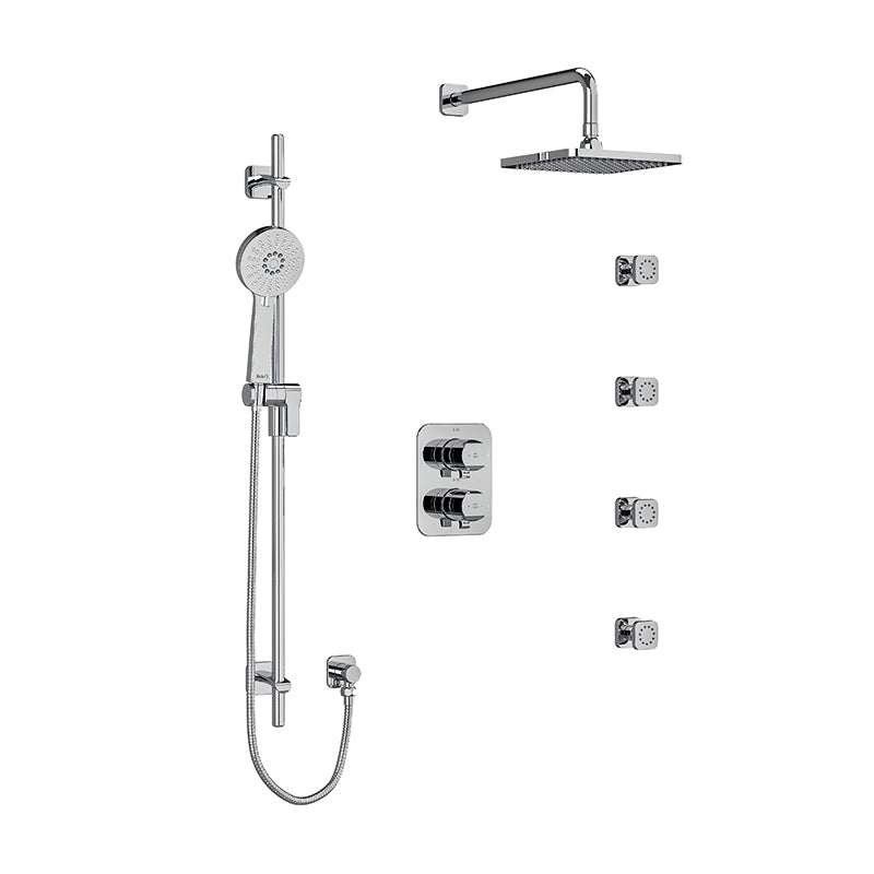Riobel KIT#446SAC- Type T/P (thermostatic/pressure balance) double coaxial system with hand shower rail, 4 body jets and shower head | FaucetExpress.ca