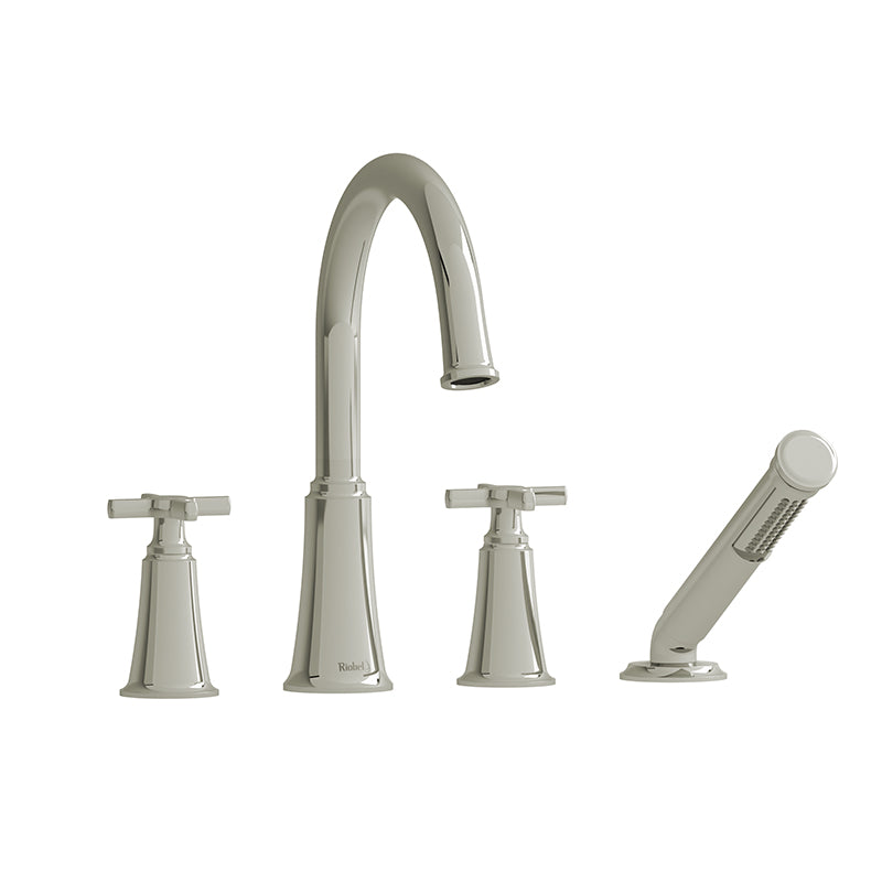 Riobel MMRD12+PN- 4-piece deck-mount tub filler with hand shower | FaucetExpress.ca