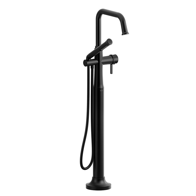 Riobel TMMSQ39LBK- 2-way Type T (thermostatic) coaxial floor-mount tub filler with hand shower | FaucetExpress.ca