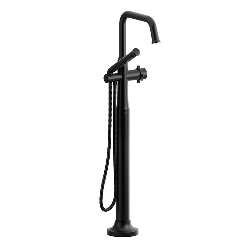 Riobel MMSQ39+BK- 2-way Type T (thermostatic) coaxial floor-mount tub filler with hand shower | FaucetExpress.ca