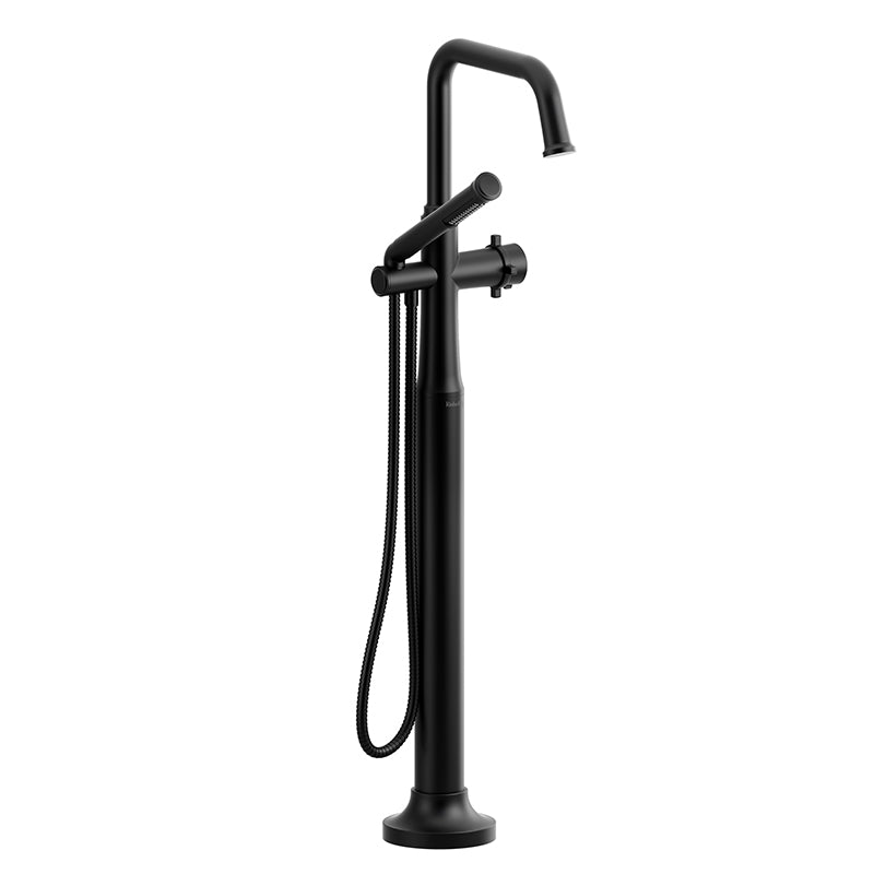 Riobel TMMSQ39+BK- 2-way Type T (thermostatic) coaxial floor-mount tub filler with hand shower | FaucetExpress.ca