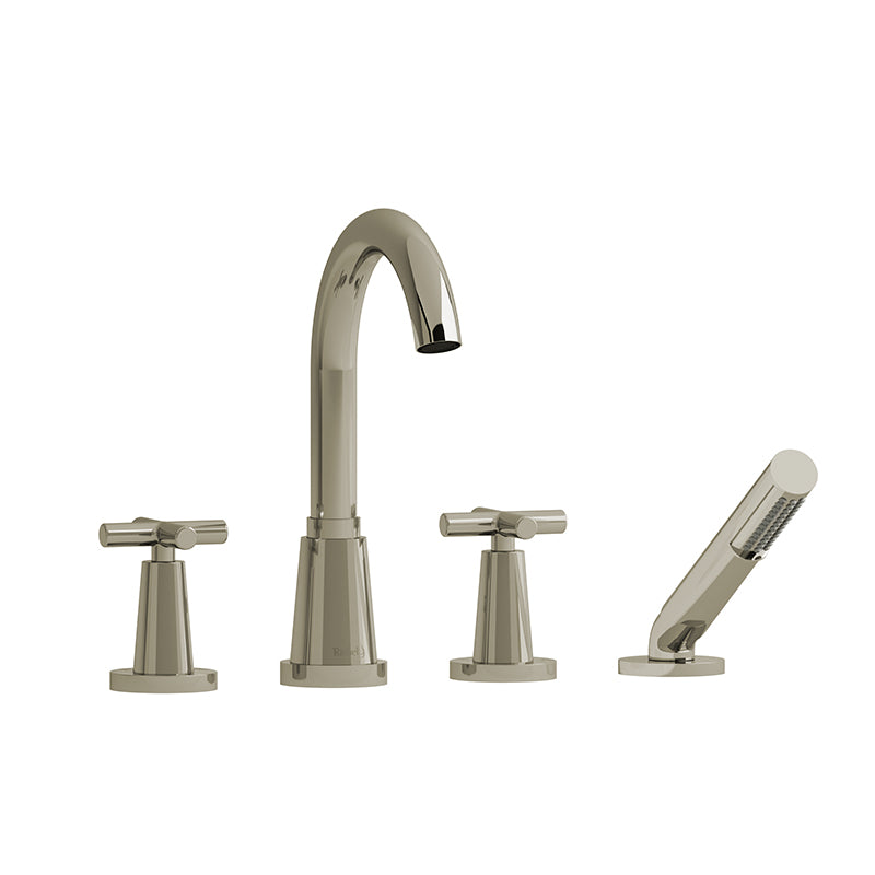Riobel PA12+PN- 4-piece deck-mount tub filler with hand shower | FaucetExpress.ca