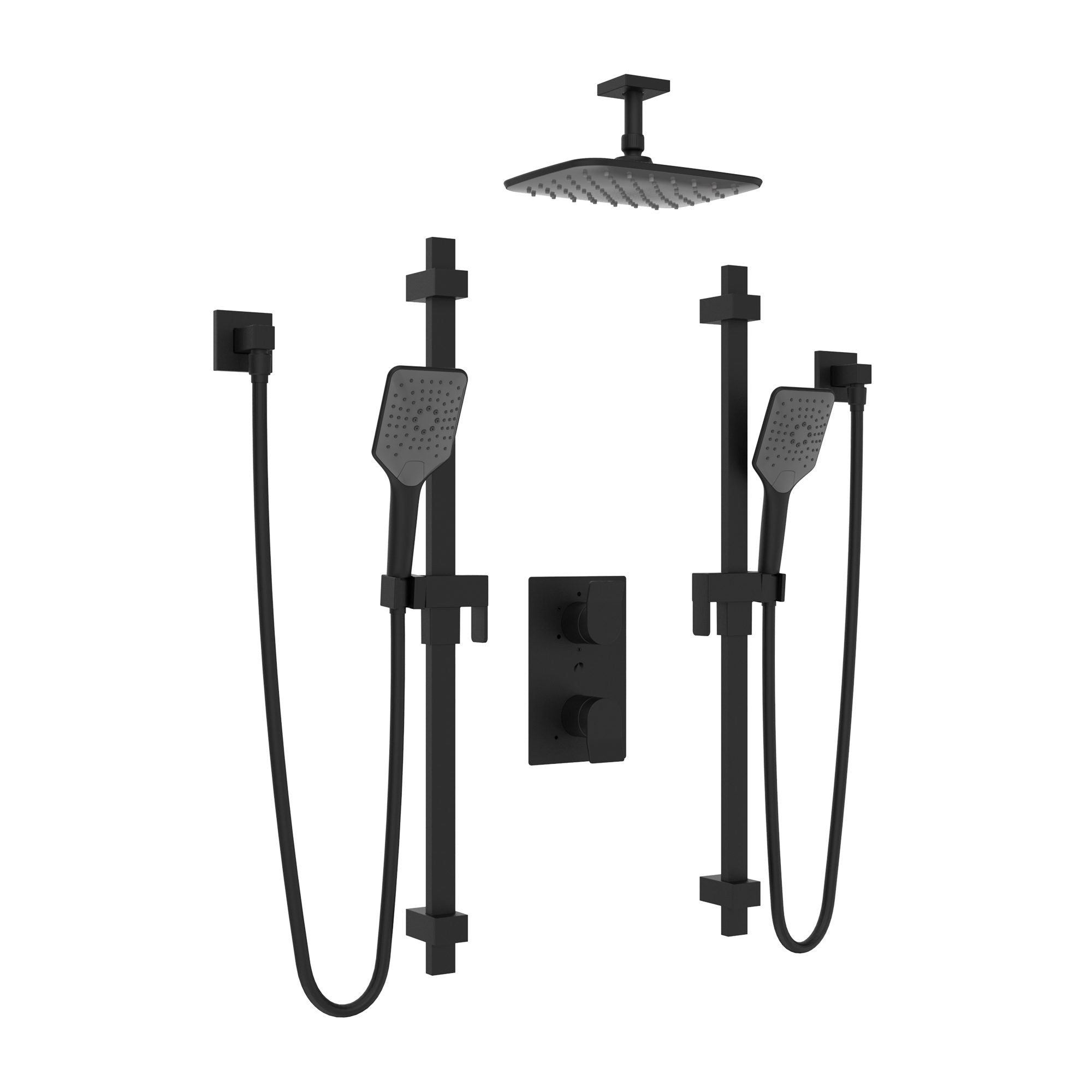 Bélanger KIT-VOL163TS3TMB- Volta Dual Shower Trim Kit W/3-Way Thermostatic Valve Trim, 2 Hand Showers & Ceiling Rain Shower Head *Valve Required