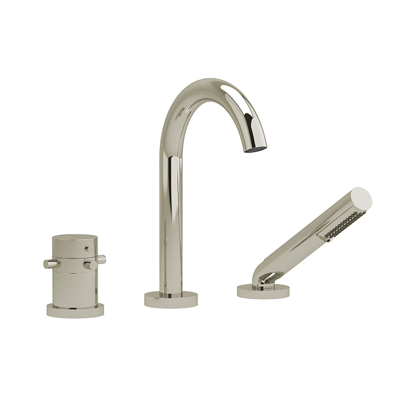 Riobel RU19+PN- 2-way 3-piece Type T (thermostatic) coaxial deck-mount tub filler with hand shower | FaucetExpress.ca