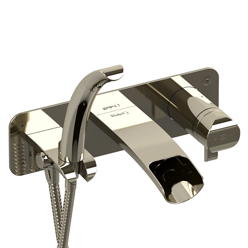 Riobel SA07PN- Wall-mount Type T/P (thermo/pressure balance) coaxial open spout tub filler with hand shower | FaucetExpress.ca