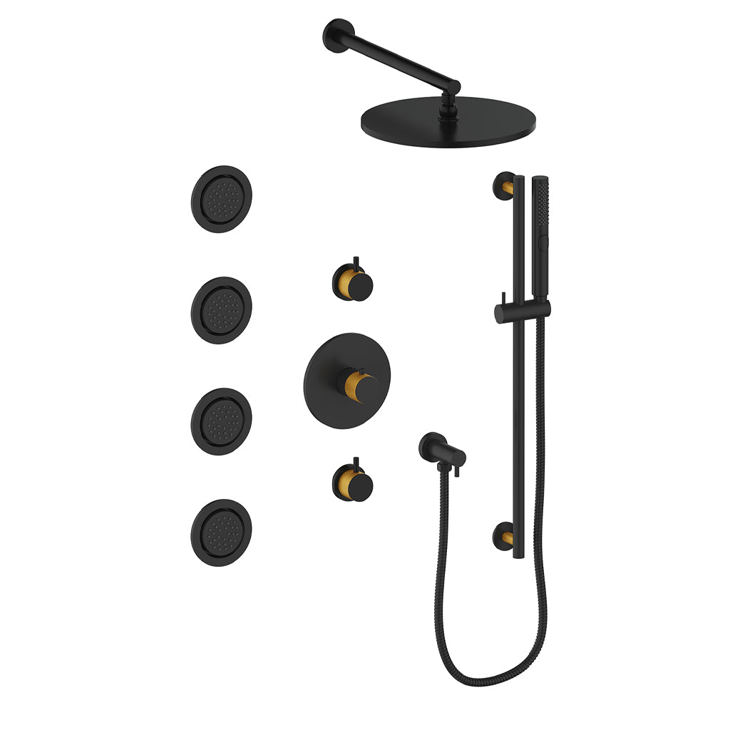 Vogt SET.DA.142.930.GB- Drava 3/4" Thermostatic Shower Kit with 12" Showerhead and 4 In-Wall Body Jets - FaucetExpress.ca