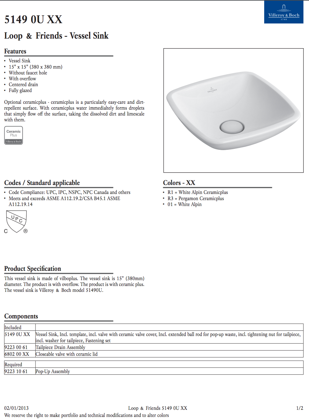Villeroy & Boch 51490U01- Loop & Friends Surface Mounted Washbasin (Square) - FaucetExpress.ca
