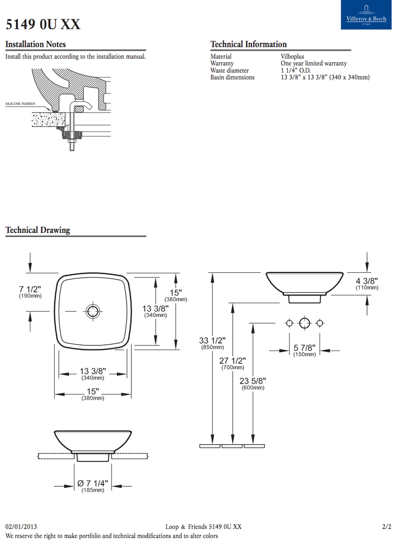 Villeroy & Boch 51490U01- Loop & Friends Surface Mounted Washbasin (Square) - FaucetExpress.ca