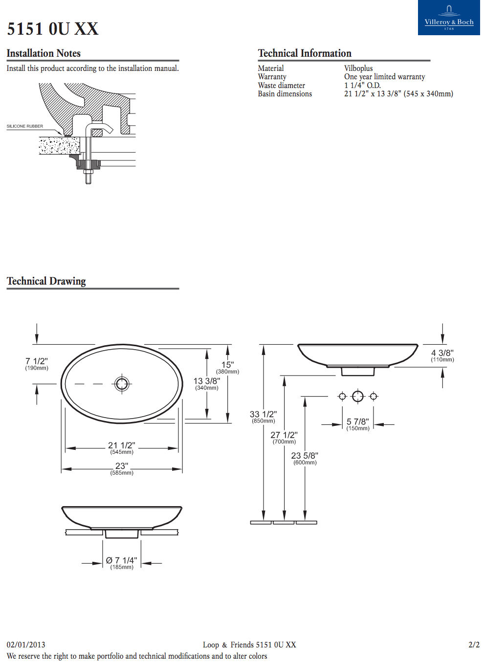 Villeroy & Boch 51510U01- Loop & Friends Surface Mounted Washbasin (Oval) - FaucetExpress.ca