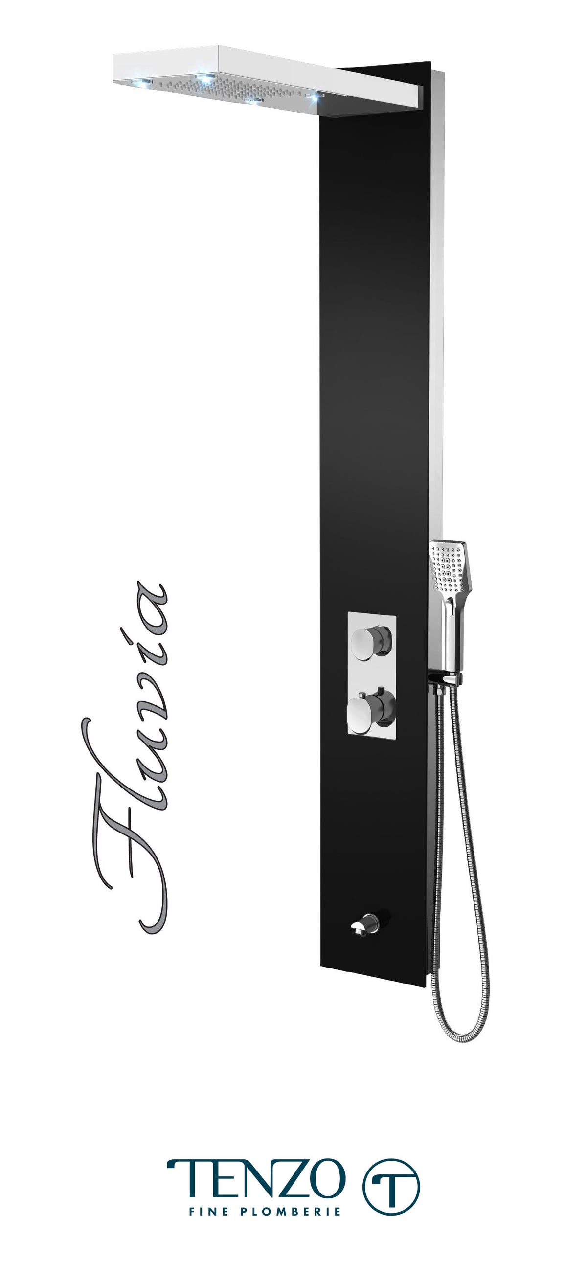 Tenzo TZG13- Shower Col. Tempered Glass Fluvia [Sh. Head Led Hand Shower Spout] Thermo./Div. Valve