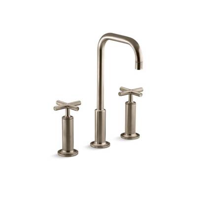 Kohler 14408-3-BV- Purist® Widespread bathroom sink faucet with high cross handles and high gooseneck spout | FaucetExpress.ca