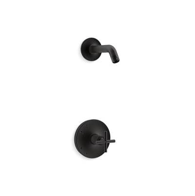 Kohler TLS14422-3-BL- Purist® Rite-Temp(R) shower valve trim with cross handle, less showerhead | FaucetExpress.ca