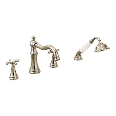 Moen TS21102NL- Weymouth Two-Handle Diverter Roman Tub Faucet Includes Hand Shower, Nickel