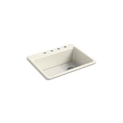 Kohler 8668-4A1-96- Riverby® 27'' x 22'' x 9-5/8'' top-mount single-bowl kitchen sink with bottom sink rack and 4 faucet holes | FaucetExpress.ca