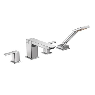 Moen TS904- 90-Degree 2-Handle Deck-Mount Roman Tub Faucet with Hand Shower in Chrome (Valve Not Included)