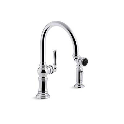 Kohler 99262-CP- Artifacts® 2-hole kitchen sink faucet with 14-11/16'' swing spout and matching finish two-function side-spray with Sweep and BerrySof | FaucetExpress.ca