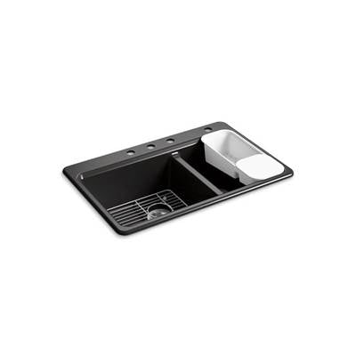 Kohler 8669-4A2-7- Riverby® 33'' x 22'' x 9-5/8'' top-mount large/medium double-bowl kitchen sink with accessories and 4 faucet holes | FaucetExpress.ca