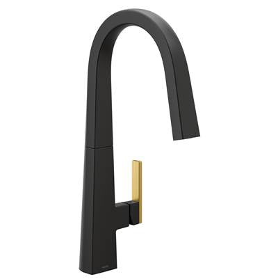 Moen S75005BL- Nio One-Handle Pull-down Kitchen Faucet with Power Clean, Includes Secondary Finish Handle Option, Matte Black