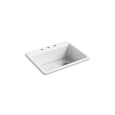 Kohler 8668-3A1-0- Riverby® 27'' x 22'' x 9-5/8'' top-mount single-bowl kitchen sink with bottom sink rack and 3 faucet holes | FaucetExpress.ca