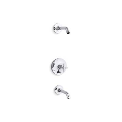 Kohler T14420-3L-CP- Purist® Rite-Temp(R) bath and shower trim set with push-button diverter and cross handle, less showerhead | FaucetExpress.ca