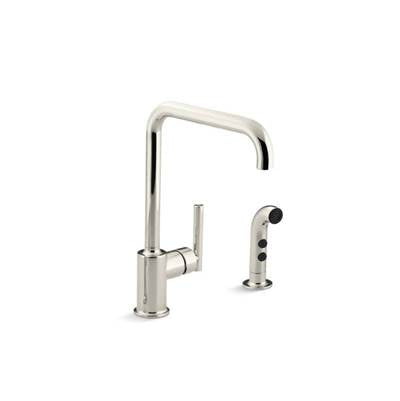 Kohler 7508-SN- Purist® two-hole kitchen sink faucet with 8'' spout and matching finish sidespray | FaucetExpress.ca