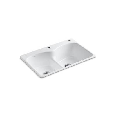 Kohler 6626-2-0- Langlade® 33'' x 22'' x 9-5/8'' top-mount Smart Divide(R) double-equal kitchen sink with one faucet hole and one accessory hole | FaucetExpress.ca