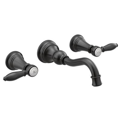 Moen TS42106BL- TS42106 Weymouth Two-Handle Lever Handle Wall Mount Bathroom Faucet Trim, Valve Required, Matte Black