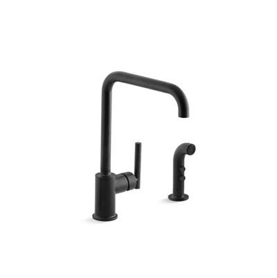 Kohler 7508-BL- Purist® two-hole kitchen sink faucet with 8'' spout and matching finish sidespray | FaucetExpress.ca