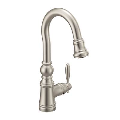 Moen S53004SRS- Weymouth Shepherd''s Hook Pulldown Kitchen Bar Faucet Featuring Metal Wand with Power Clean, Spot Resist Stainless