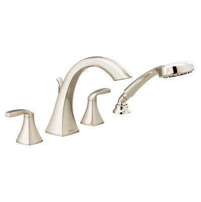 Moen T694NL- Voss 2-Handle Deck Mount Roman Tub Faucet Trim Kit, Valve Required, Including Single Function Handshower, Polished Nickel