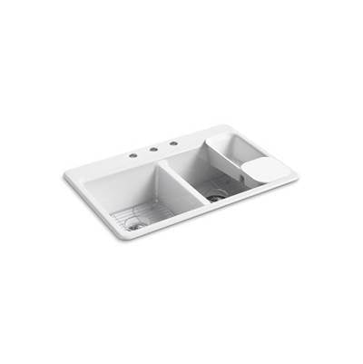 Kohler 8679-3A2-0- Riverby® 33'' x 22'' x 9-5/8'' top-mount double-equal kitchen sink with accessories and 3 faucet holes | FaucetExpress.ca