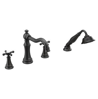 Moen TS21102BL- Weymouth Roman Tub Faucet Trim with Cross Handles, Valve Required, Matte Black